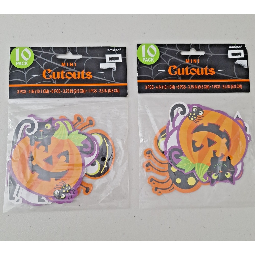 Vintage Amscan Halloween Die Cut Outs 4" Pumpkin Cat Ghost Spider, 2 Packs, New